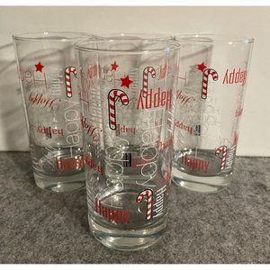 Set of 4 Crisa  Happy Holiday Christmas Drinking Glasses   #1302